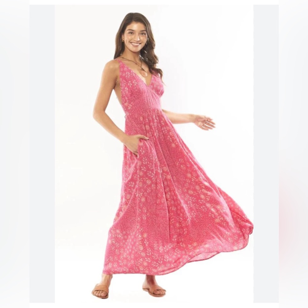 Amuse Society Women’s L Cosi Bello Pink Backless Bohemian Floral Maxi Dress